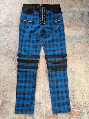 Blue and Black Plaid Gothic Punk Skinny Pants